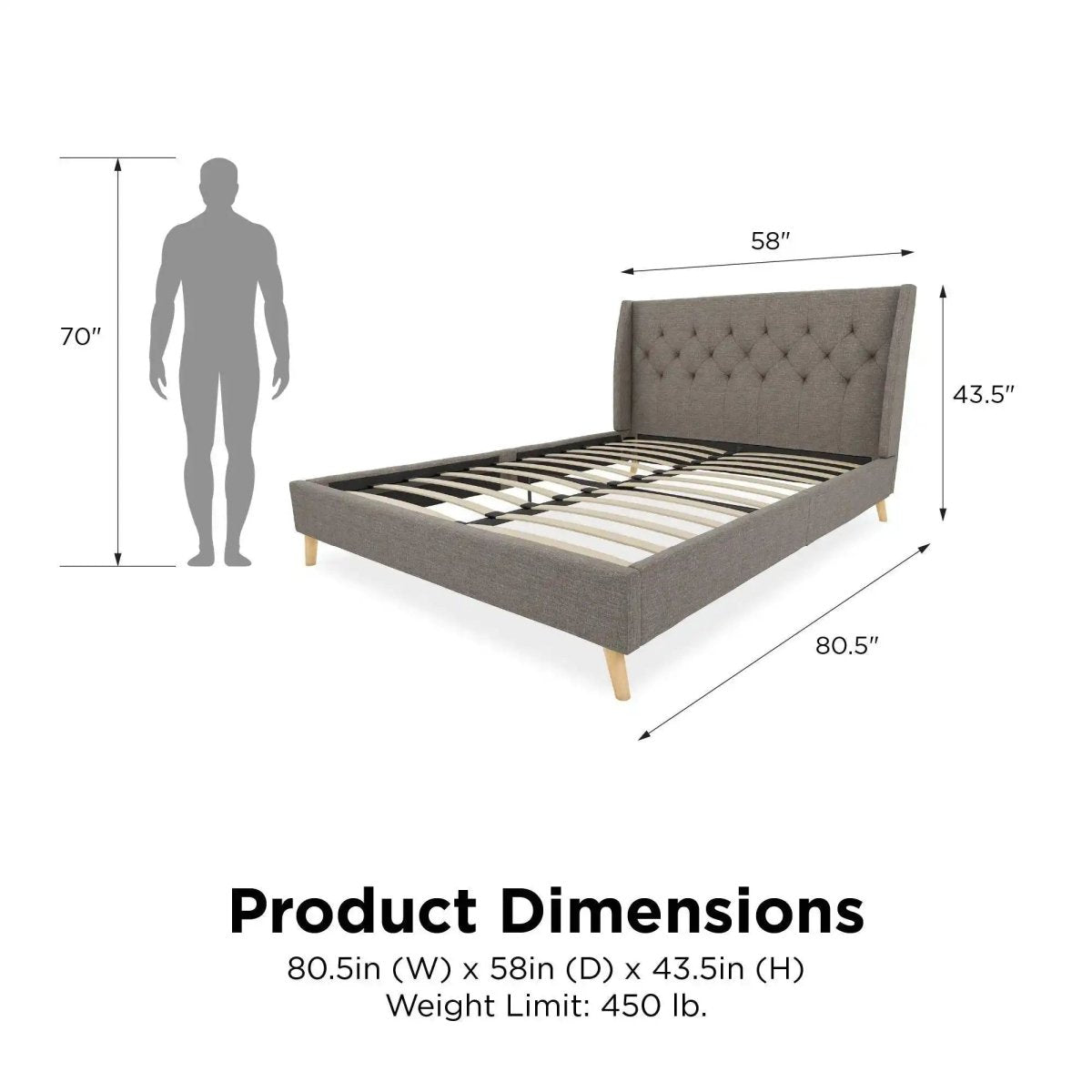 Her Majesty Linen Double Bed - in Grey by Dorel - Price Crash Furniture
