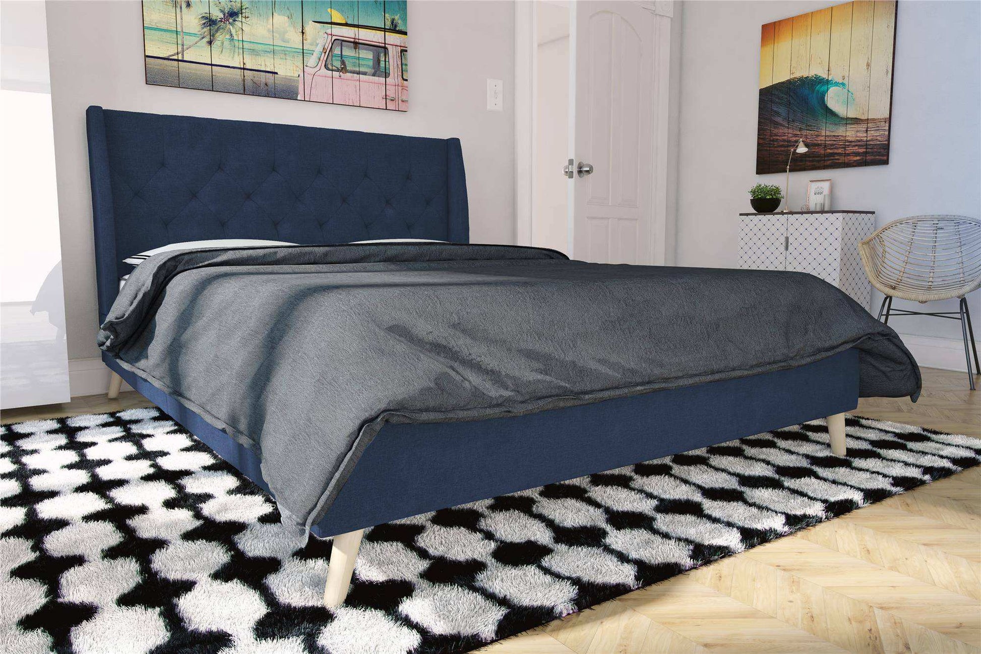 Her Majesty Linen King Size Bed - in Blue by Dorel - Price Crash Furniture