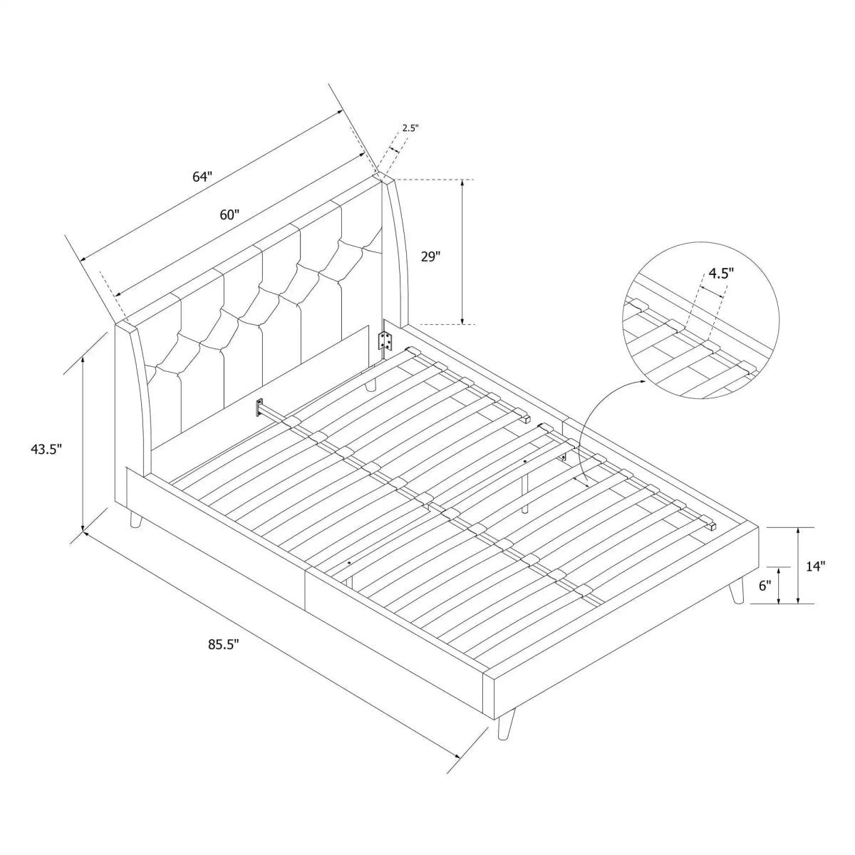 Her Majesty Linen King Size Bed - in Grey by Dorel - Price Crash Furniture