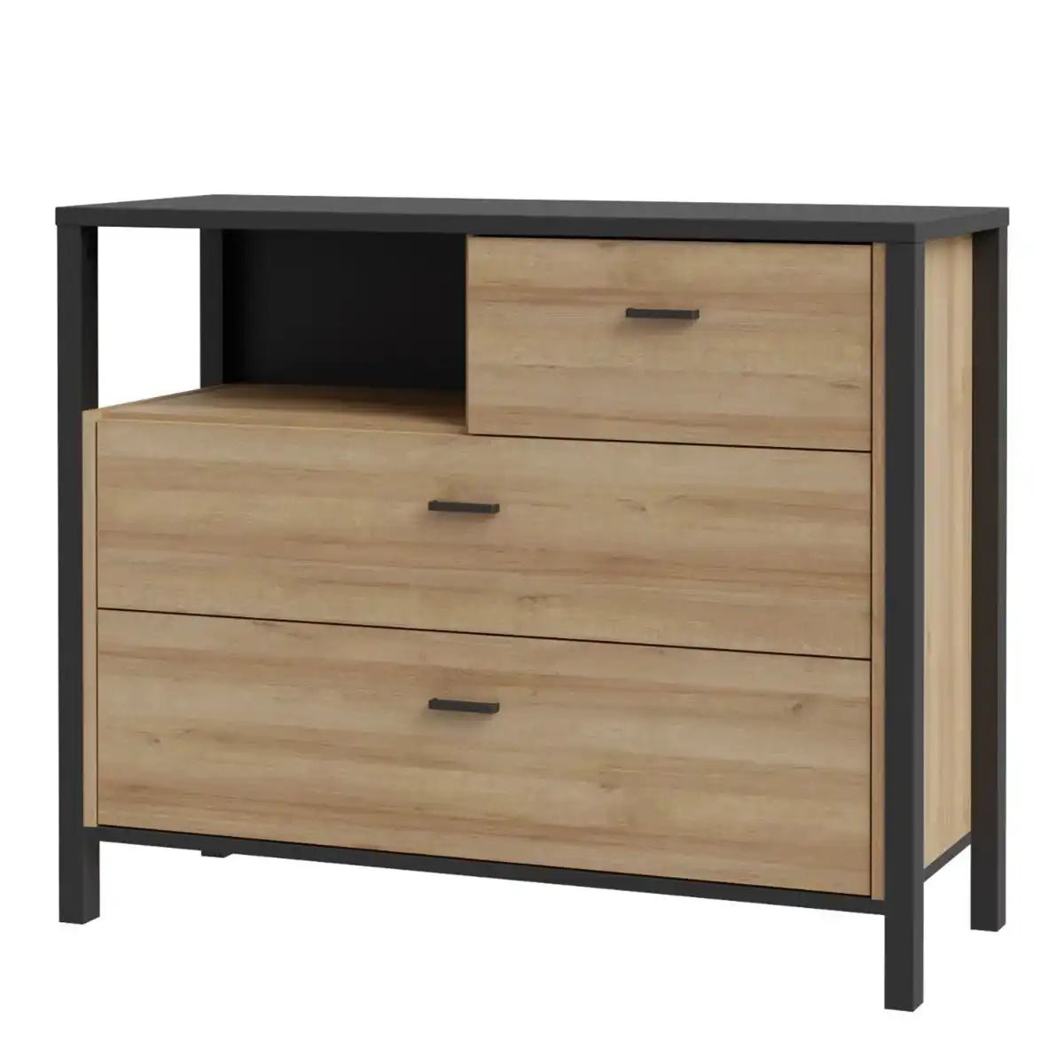 High Rock Chest of 3 Drawers in Matt Black/Riviera Oak - Price Crash Furniture