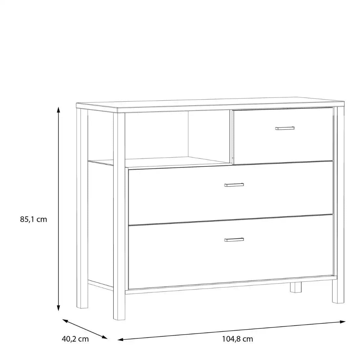 High Rock Chest of 3 Drawers in Matt Black/Riviera Oak - Price Crash Furniture