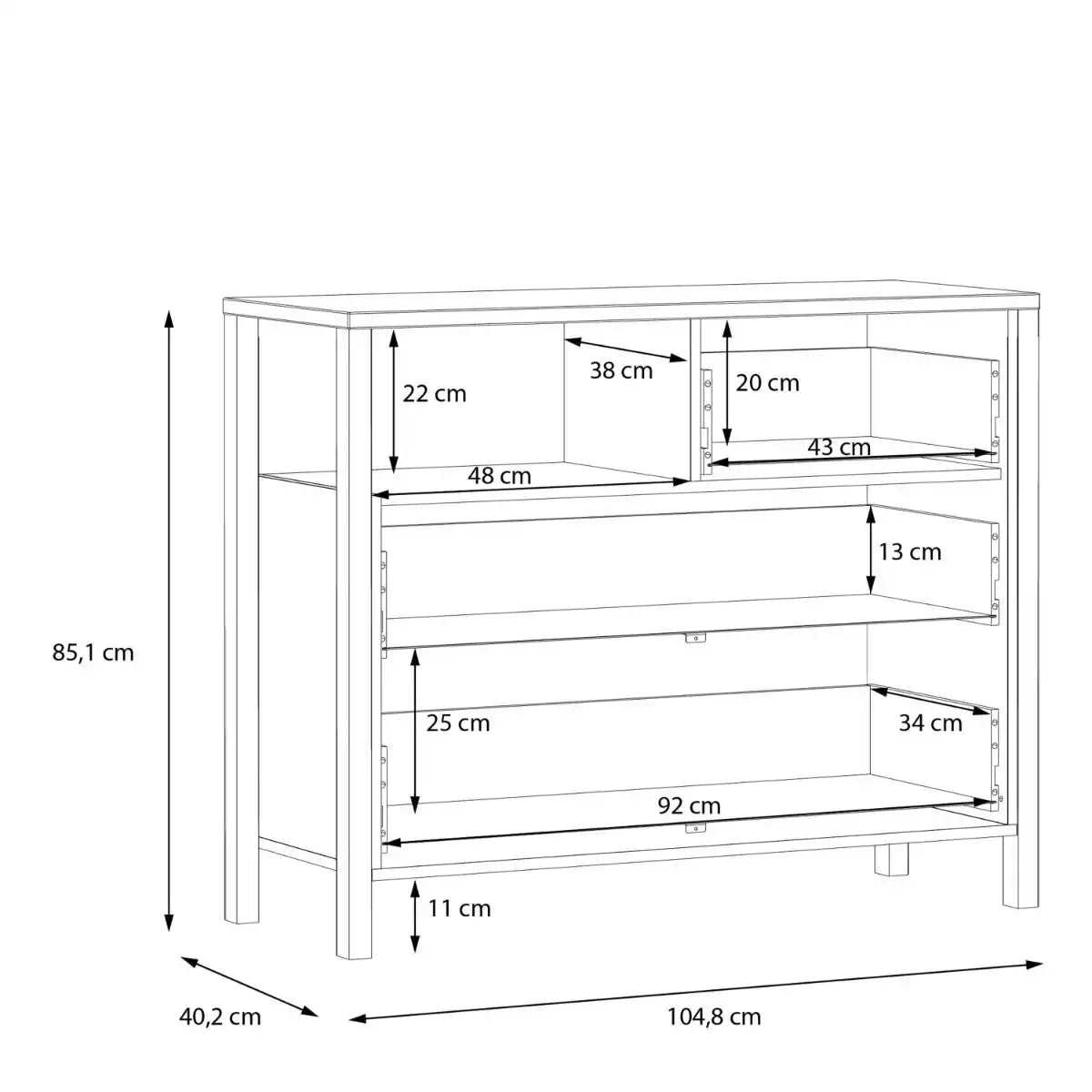 High Rock Chest of 3 Drawers in Matt Black/Riviera Oak - Price Crash Furniture