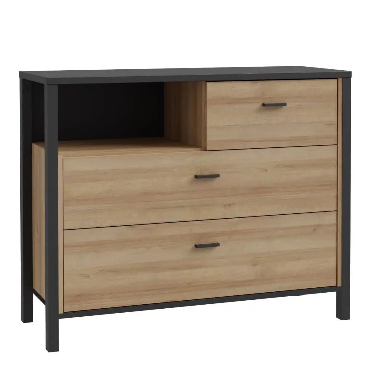High Rock Chest of 3 Drawers in Matt Black/Riviera Oak - Price Crash Furniture