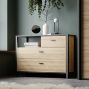 High Rock Chest of 3 Drawers in Matt Black/Riviera Oak - Price Crash Furniture