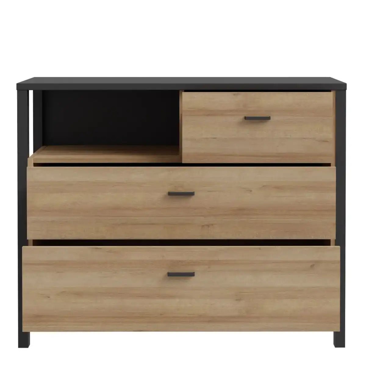 High Rock Chest of 3 Drawers in Matt Black/Riviera Oak - Price Crash Furniture