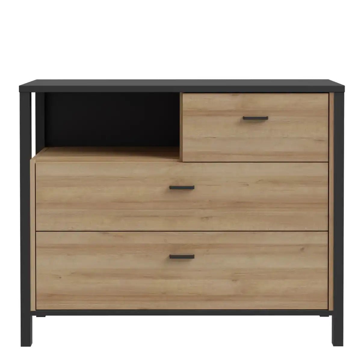 High Rock Chest of 3 Drawers in Matt Black/Riviera Oak - Price Crash Furniture