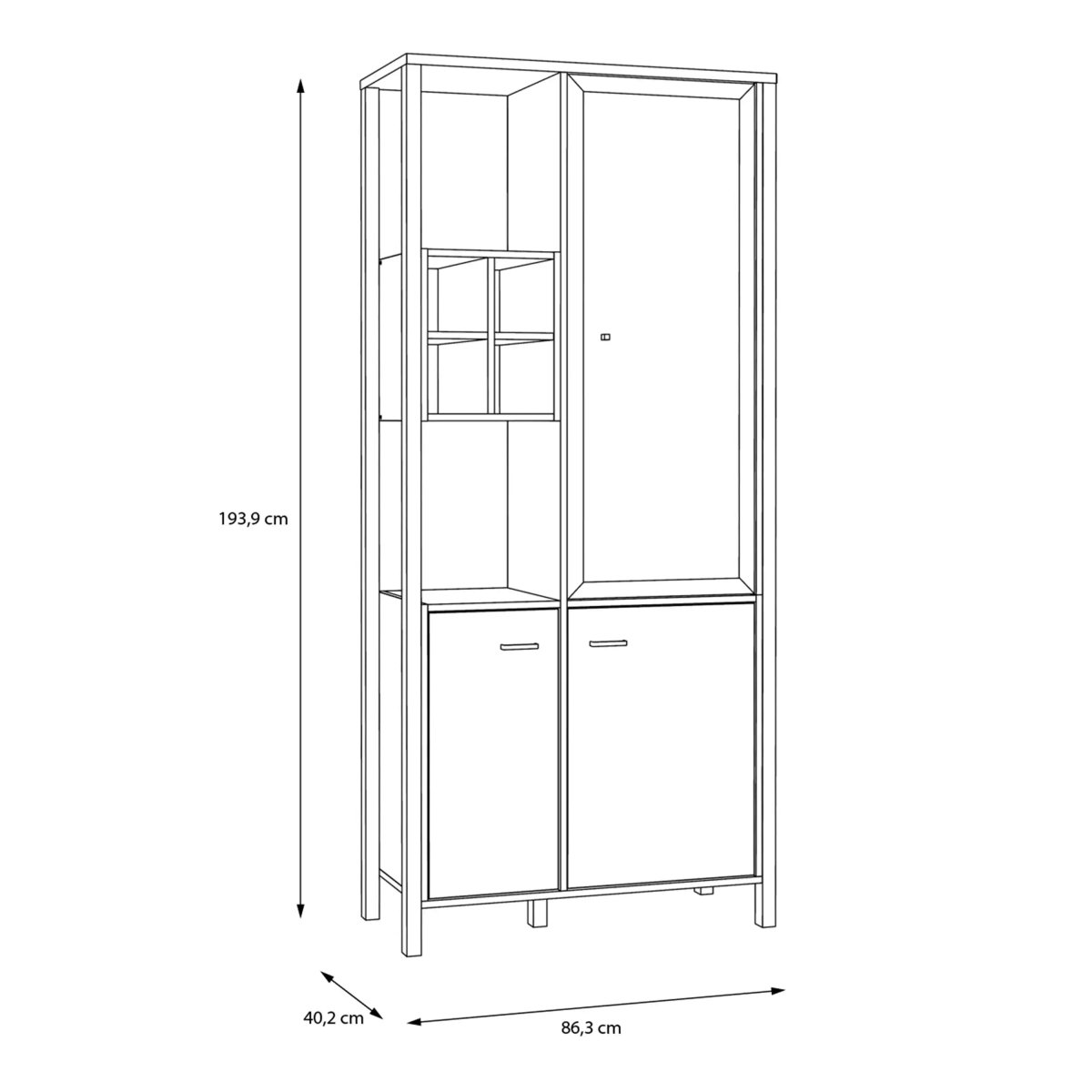 High Rock Display Cabinet Unit In Matt Black & Riviera Oak - Price Crash Furniture