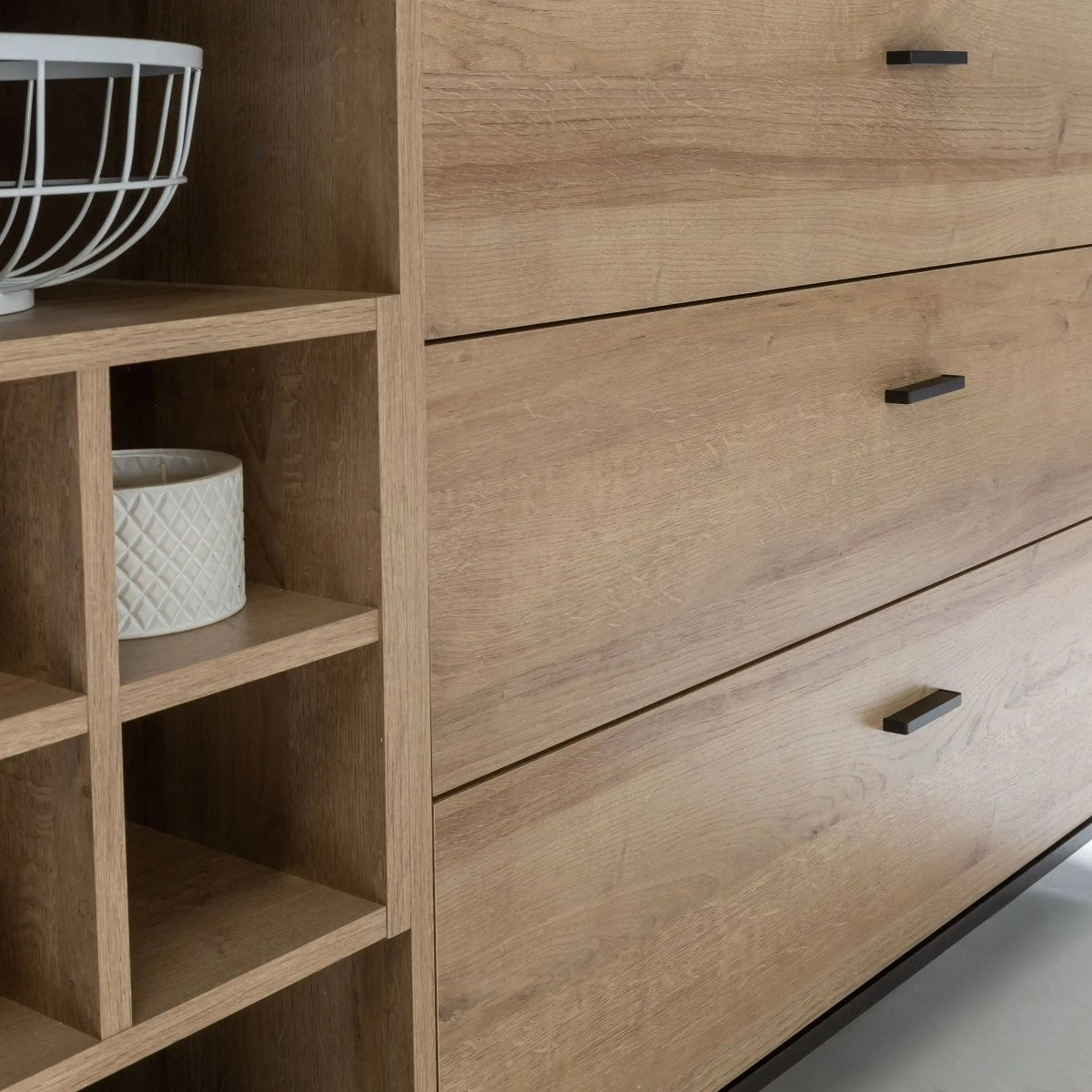 High Rock Large Wide Sideboard Buffet Unit In Matt Black & Riviera Oak - Price Crash Furniture