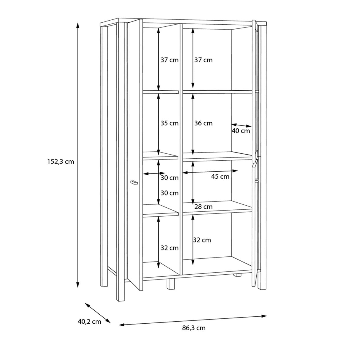 High Rock Small Display Cabinet Unit In Matt Black and Riviera Oak - Price Crash Furniture