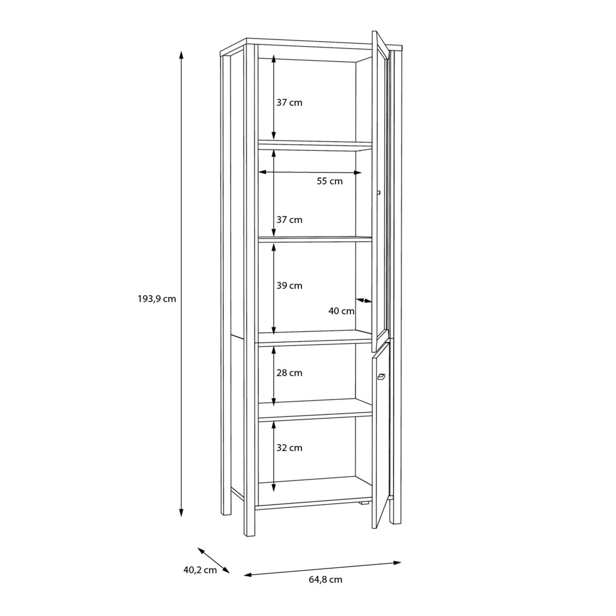 High Rock Wide Display Cabinet Unit In Matt Black & Riviera Oak - Price Crash Furniture