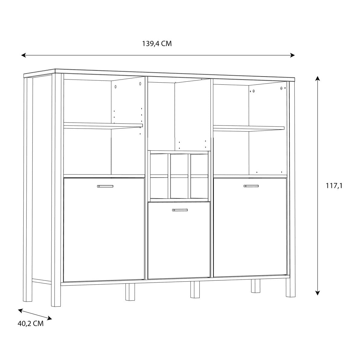 High Rock Wide Sideboard Dresser Display Unit In Matt Black & Riviera Oak - Price Crash Furniture