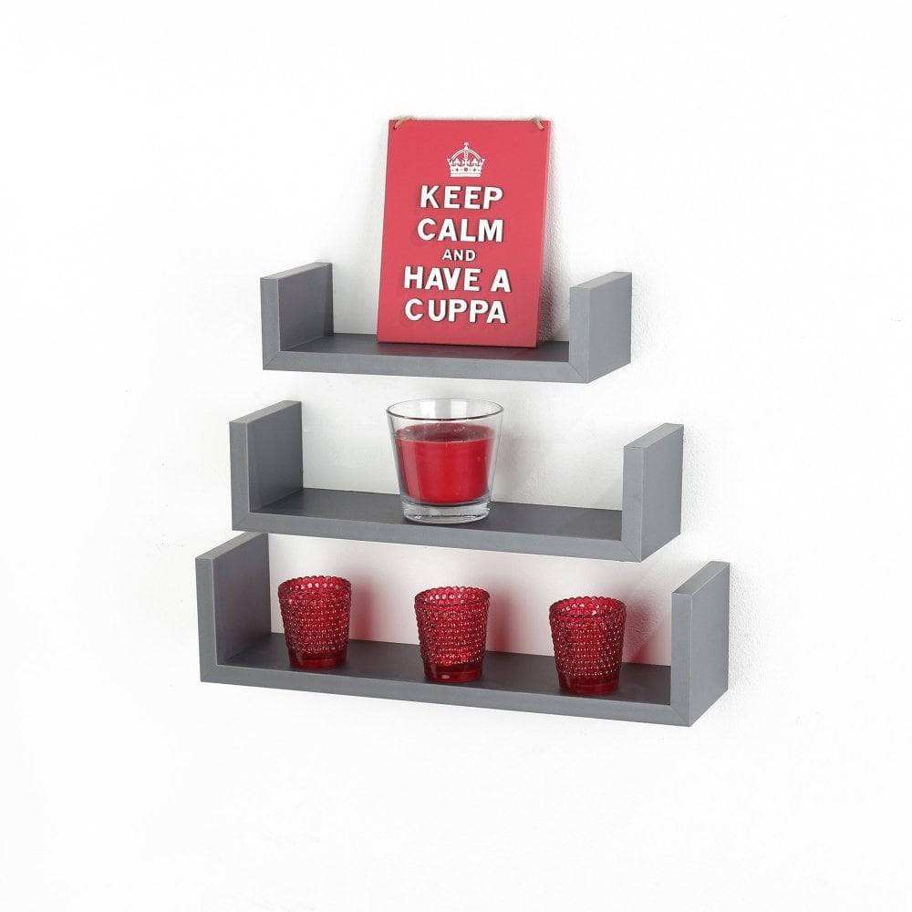 Hudson Foiled Dark Grey U - shape Floating Shelf Kit by Core - Price Crash Furniture