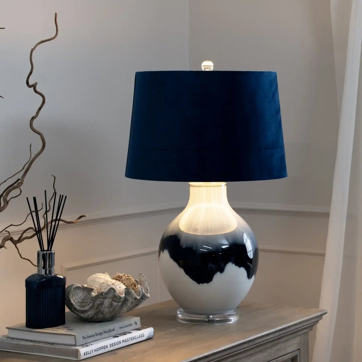 Ice Shadows Table Lamp With Navy Blue Lampshade - Price Crash Furniture