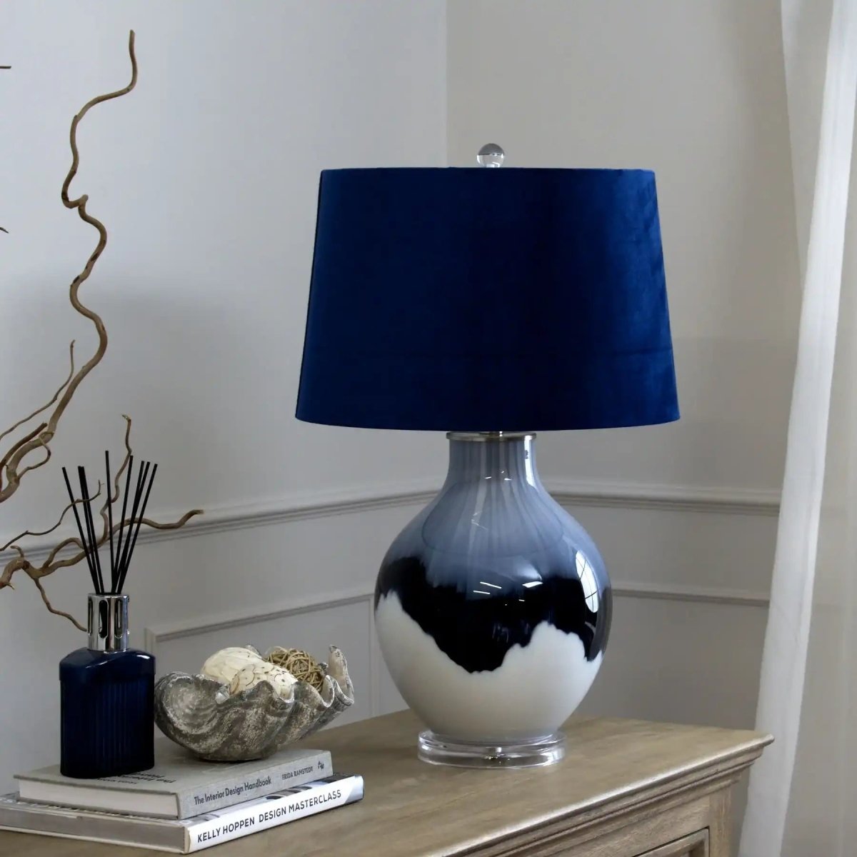 Ice Shadows Table Lamp With Navy Blue Lampshade - Price Crash Furniture