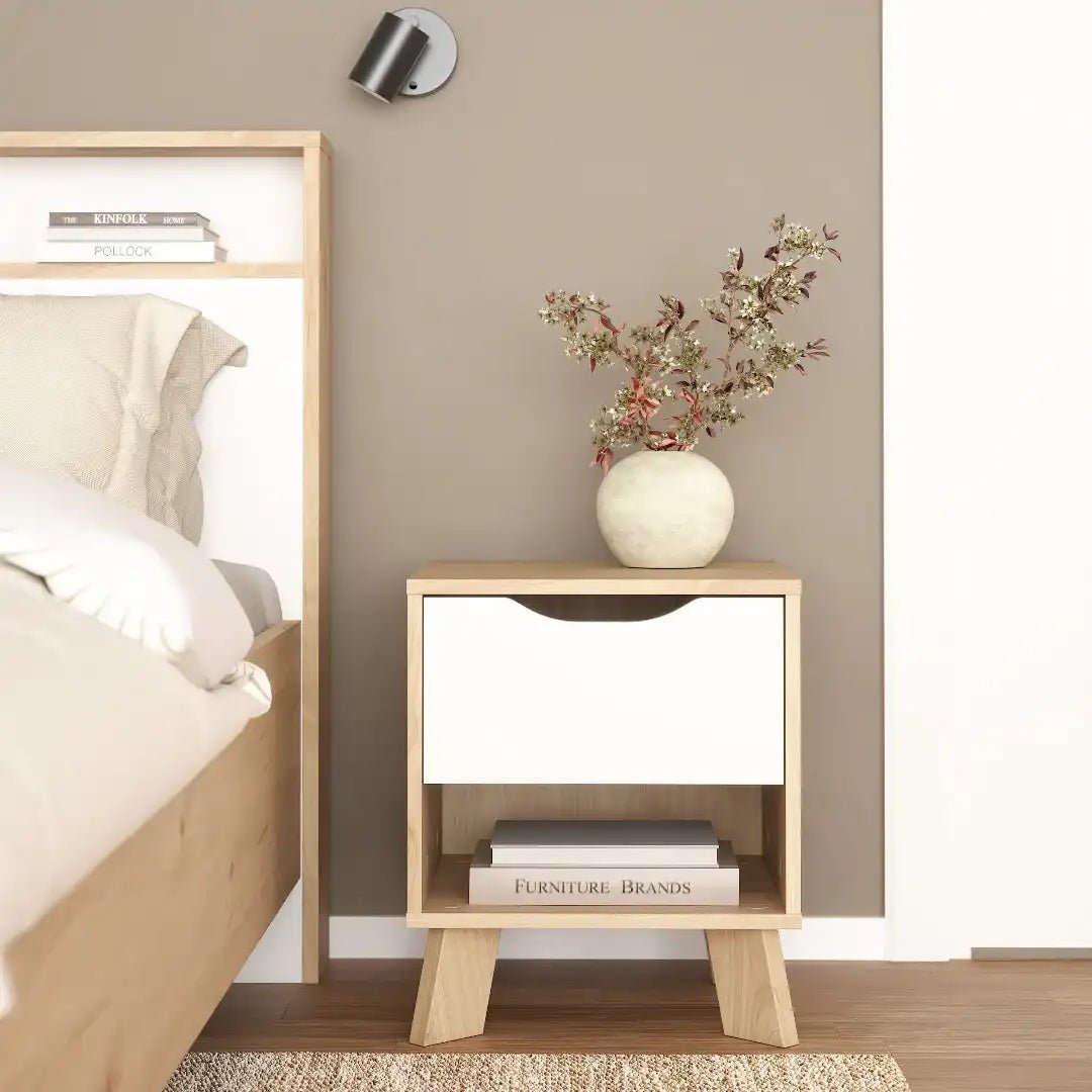Ikast Nightstand 1 Drawer in Jackson Hickory and White - Price Crash Furniture