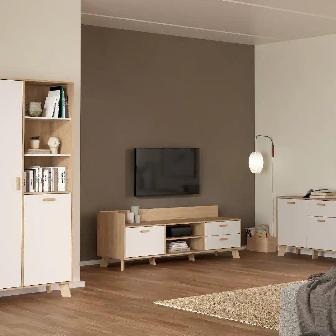 Ikast TV - unit with 1 Door + 2 Drawers in Jackson Hickory and White - Price Crash Furniture