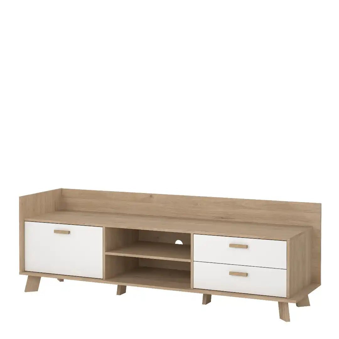 Ikast TV - unit with 1 Door + 2 Drawers in Jackson Hickory and White - Price Crash Furniture
