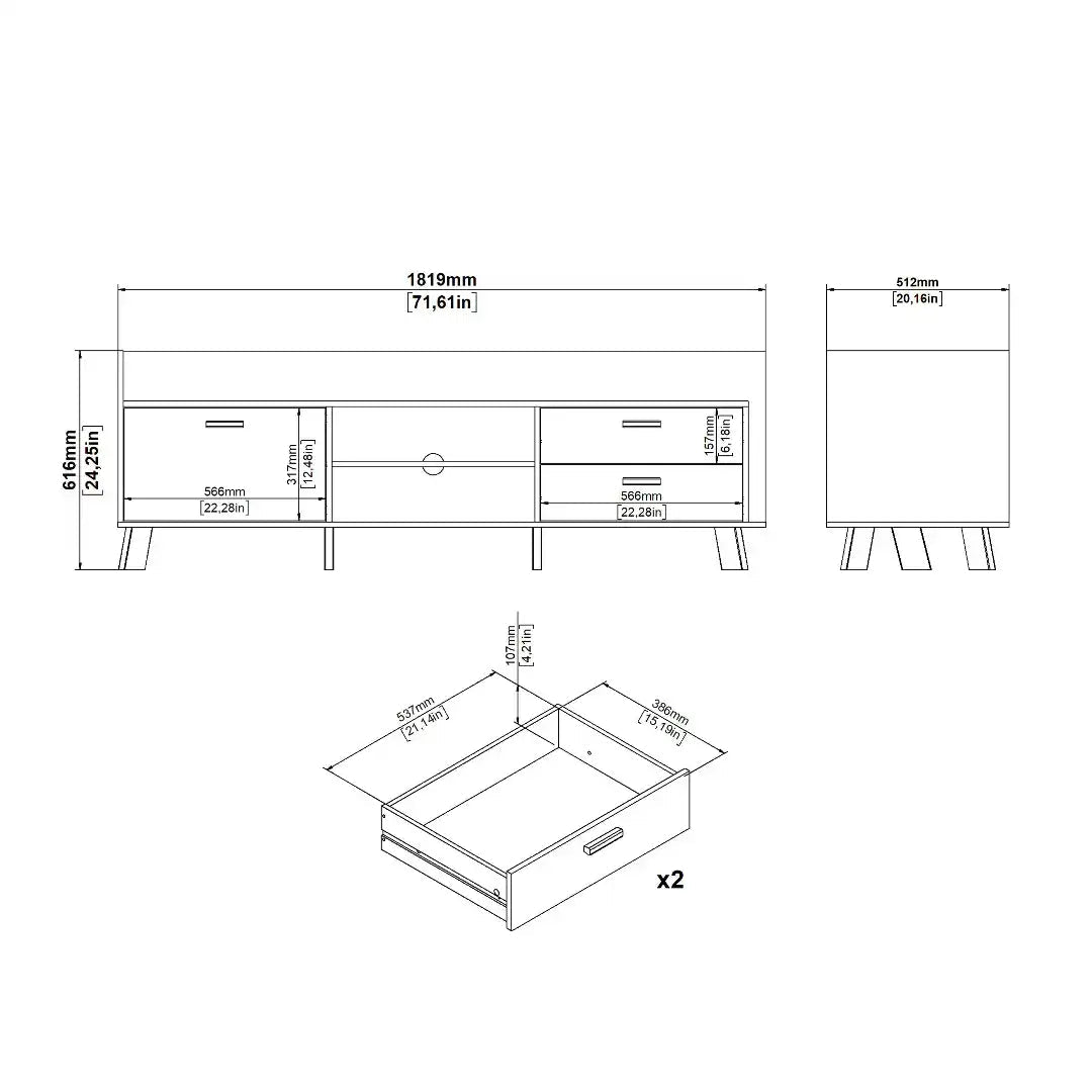 Ikast TV - unit with 1 Door + 2 Drawers in Jackson Hickory and White - Price Crash Furniture