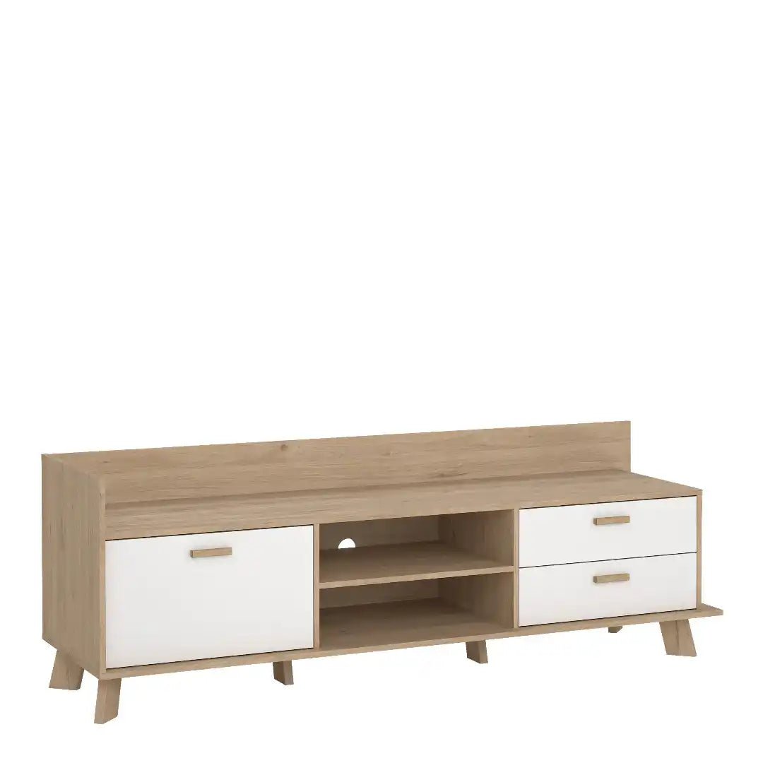 Ikast TV - unit with 1 Door + 2 Drawers in Jackson Hickory and White - Price Crash Furniture