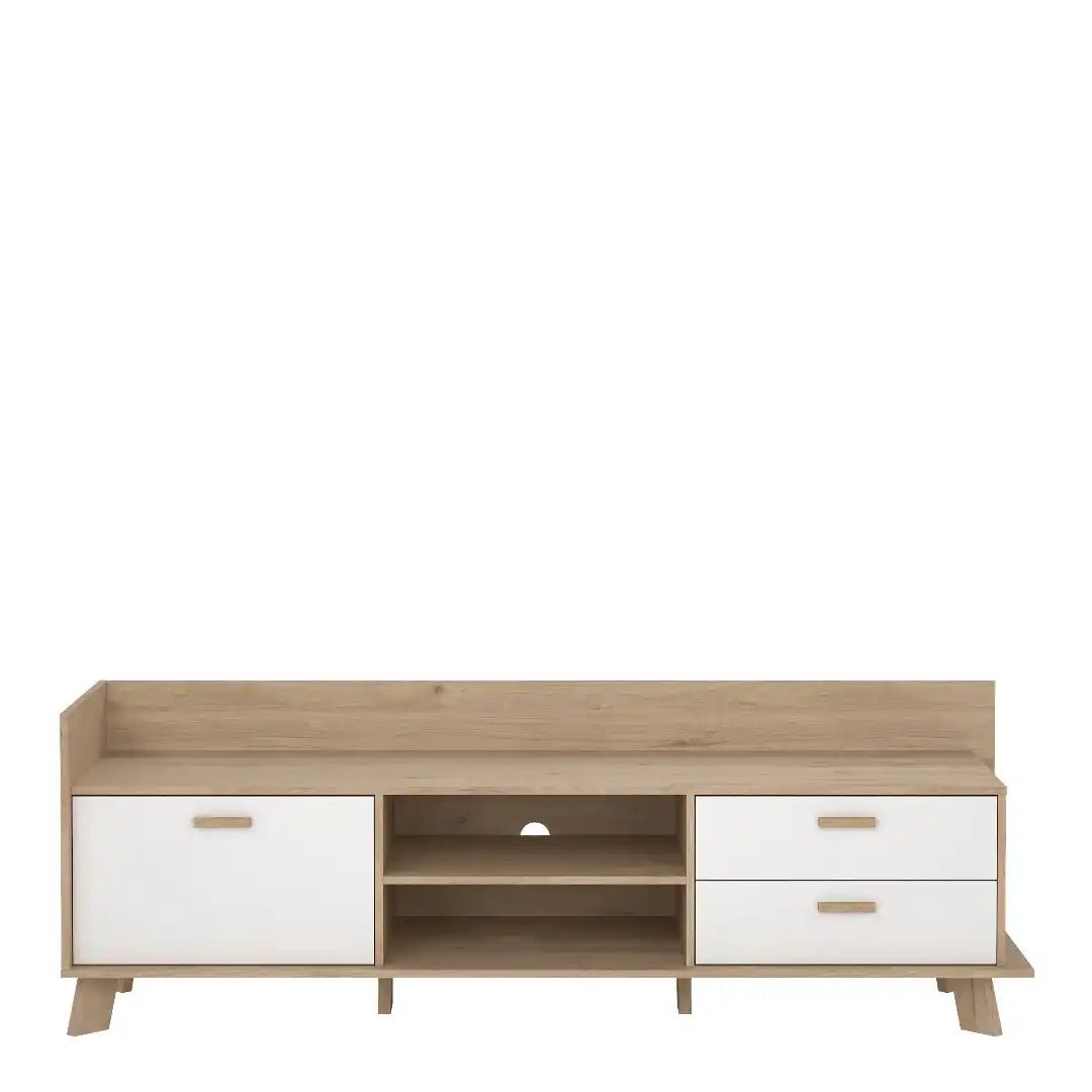 Ikast TV - unit with 1 Door + 2 Drawers in Jackson Hickory and White - Price Crash Furniture