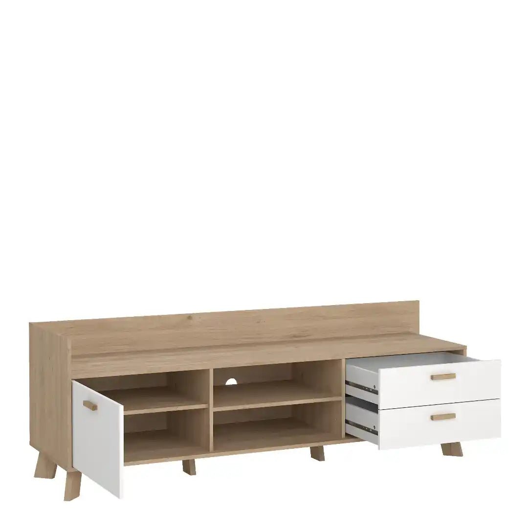 Ikast TV - unit with 1 Door + 2 Drawers in Jackson Hickory and White - Price Crash Furniture