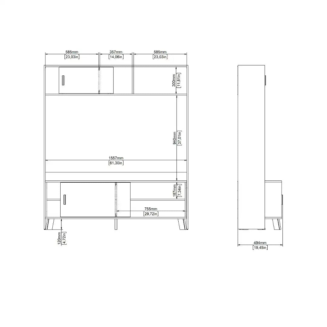 Ikast TV - Wall Unit with 2 Sliding Doors in Jackson Hickory and White - Price Crash Furniture