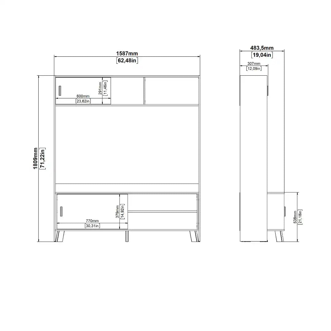 Ikast TV - Wall Unit with 2 Sliding Doors in Jackson Hickory and White - Price Crash Furniture