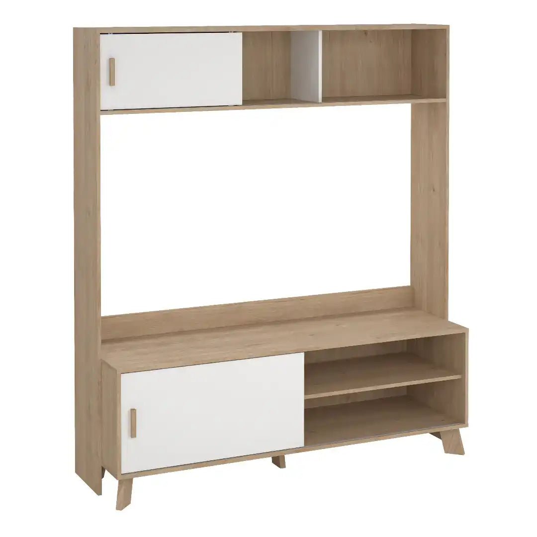 Ikast TV - Wall Unit with 2 Sliding Doors in Jackson Hickory and White - Price Crash Furniture