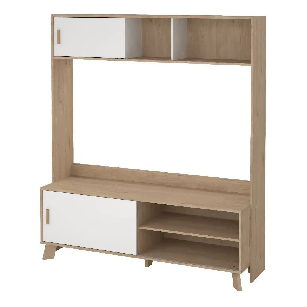 Ikast TV - Wall Unit with 2 Sliding Doors in Jackson Hickory and White - Price Crash Furniture