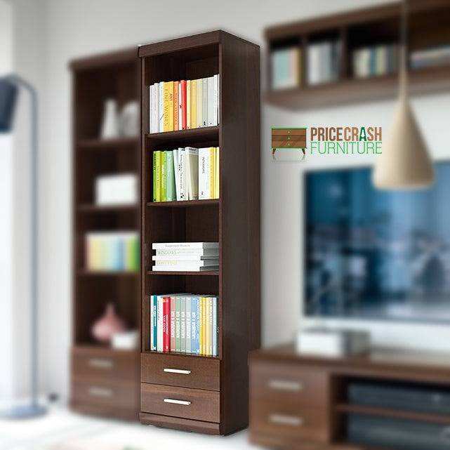 Imperial Tall 2 Drawer Narrow Cabinet with Open Shelving in Dark Mahogany Melamine
