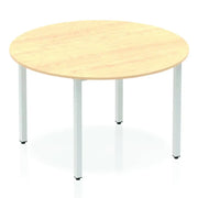 Impulse 1200mm Round Table Walnut Top Silver Box Frame Leg - Price Crash Furniture