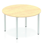 Impulse 1200mm Round Table Walnut Top Silver Box Frame Leg - Price Crash Furniture
