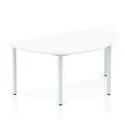 Impulse 1600mm Semi - Circle Table White Top Silver Box Frame Leg - Price Crash Furniture