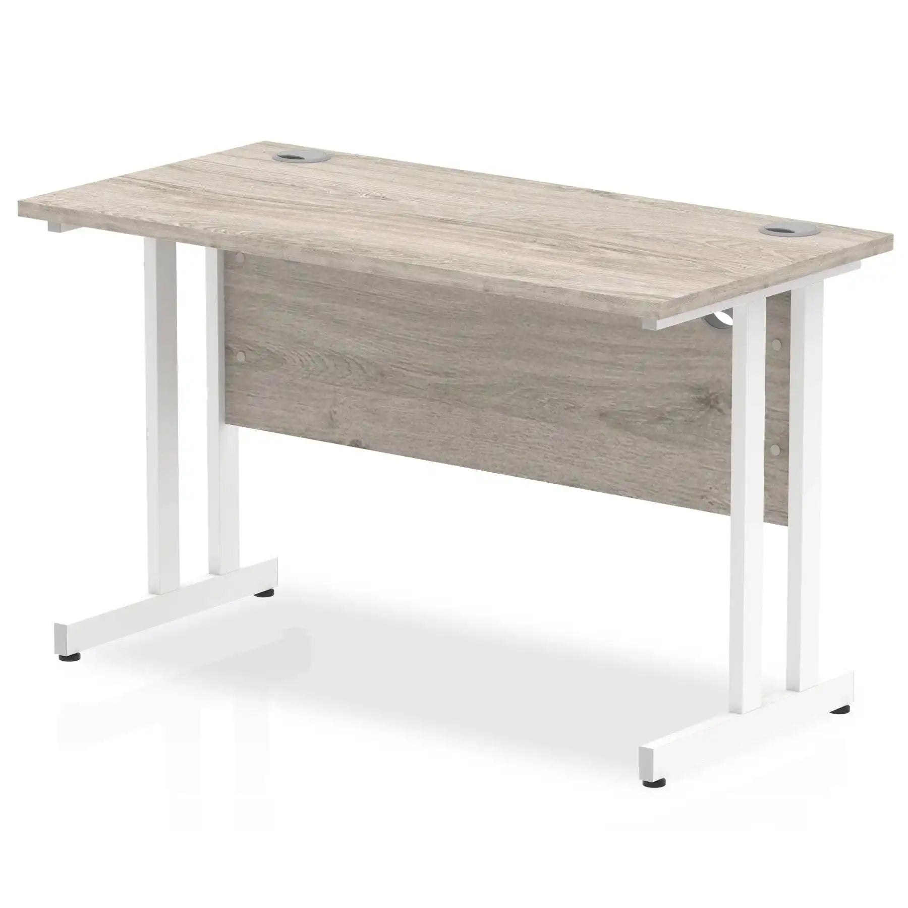 Impulse 600m deep Straight Desk with Grey Oak Top and White Cantilever Leg - Price Crash Furniture