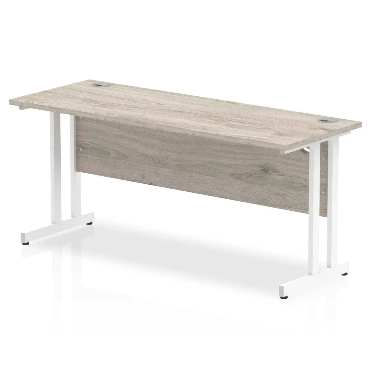 Impulse 600m deep Straight Desk with Grey Oak Top and White Cantilever Leg - Price Crash Furniture