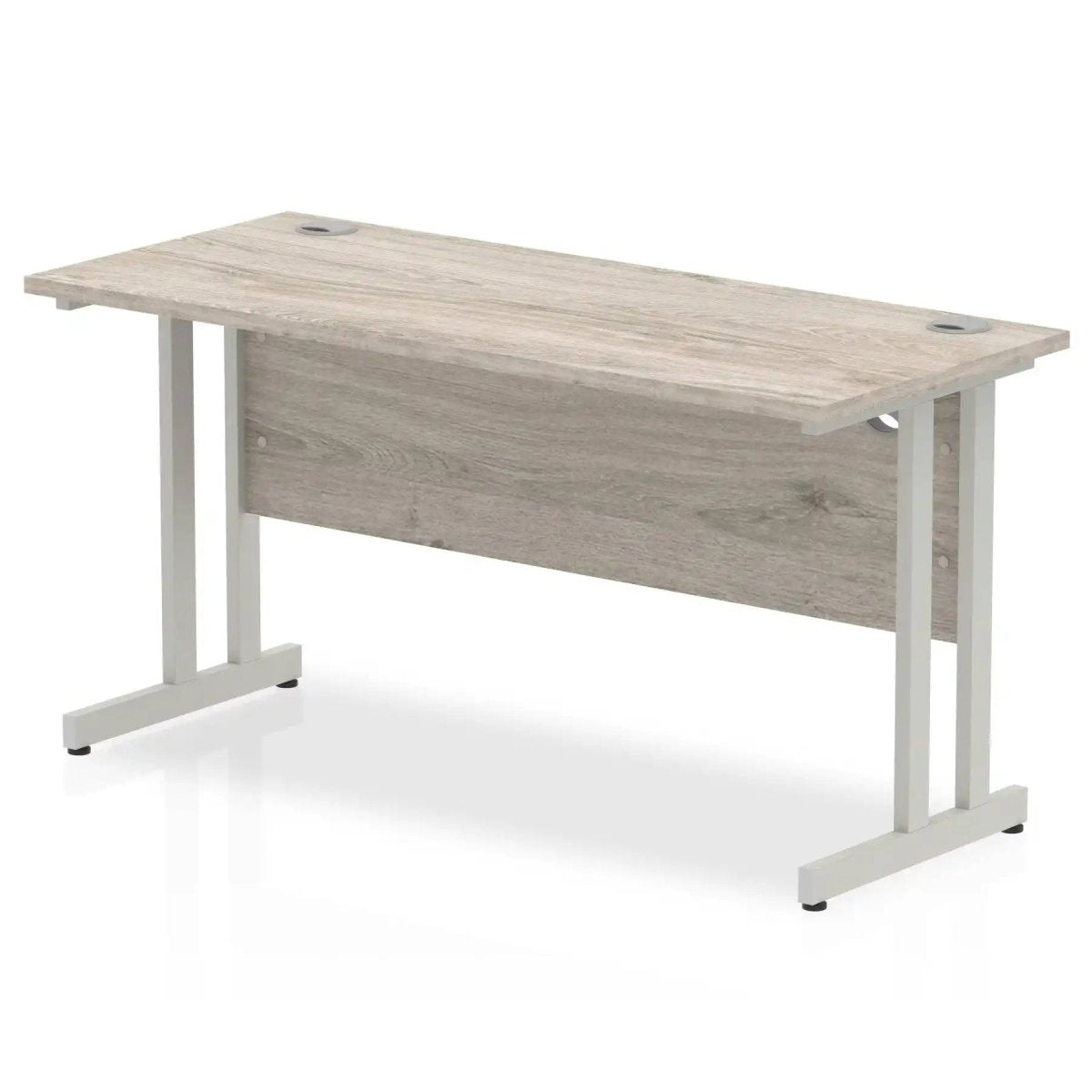 Impulse 600mm deep Straight Desk with Grey Oak Top and Silver Cantilever Leg - Price Crash Furniture