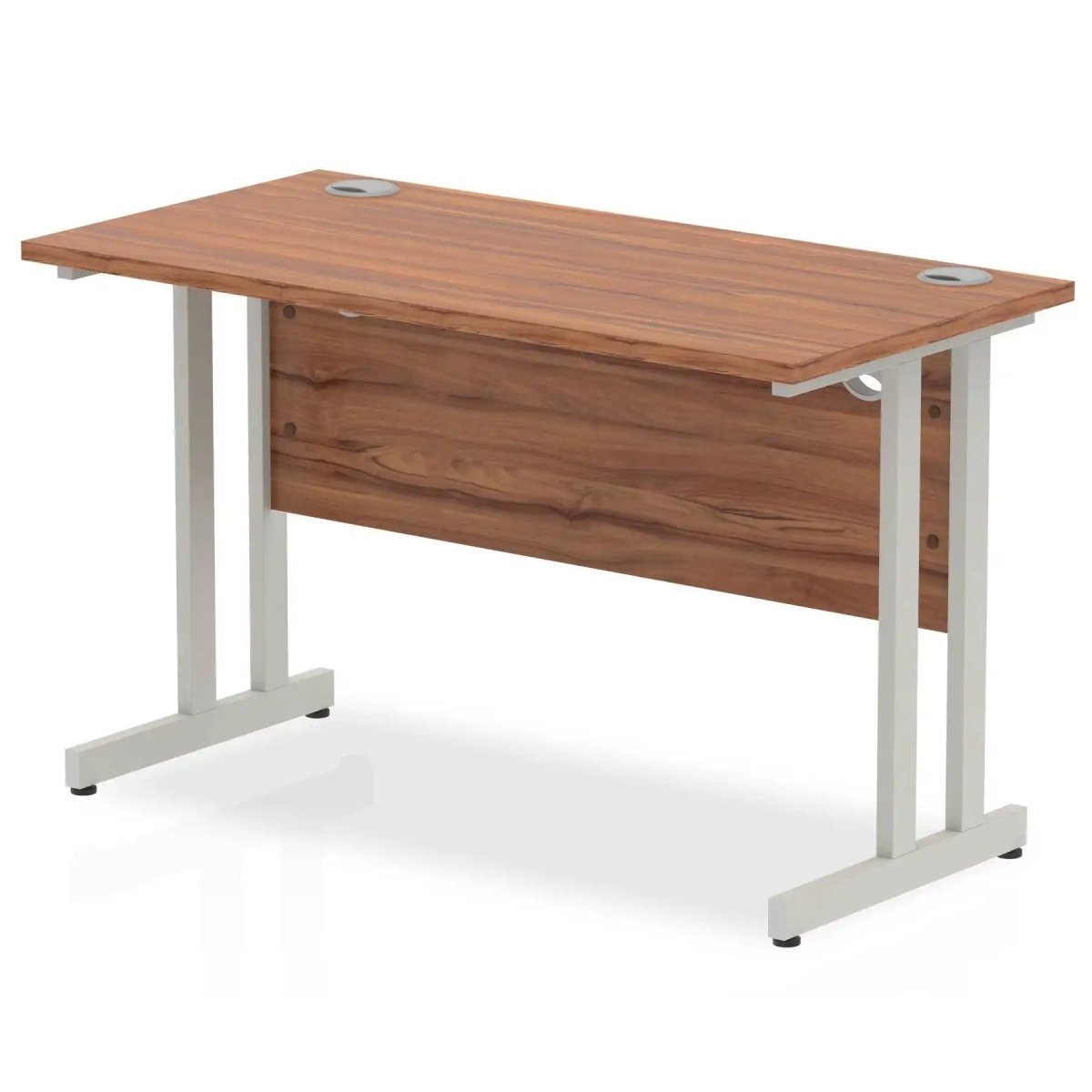 Impulse 600mm deep Straight Desk with Walnut Top and Silver Cantilever Leg - Price Crash Furniture