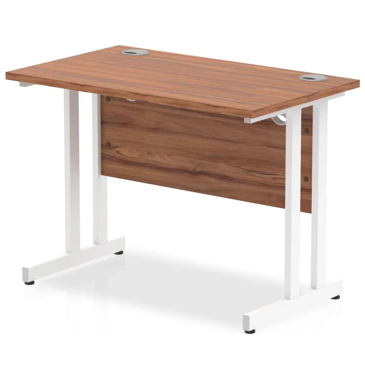 Impulse 600mm deep Straight Desk with Walnut Top and White Cantilever Leg - Price Crash Furniture