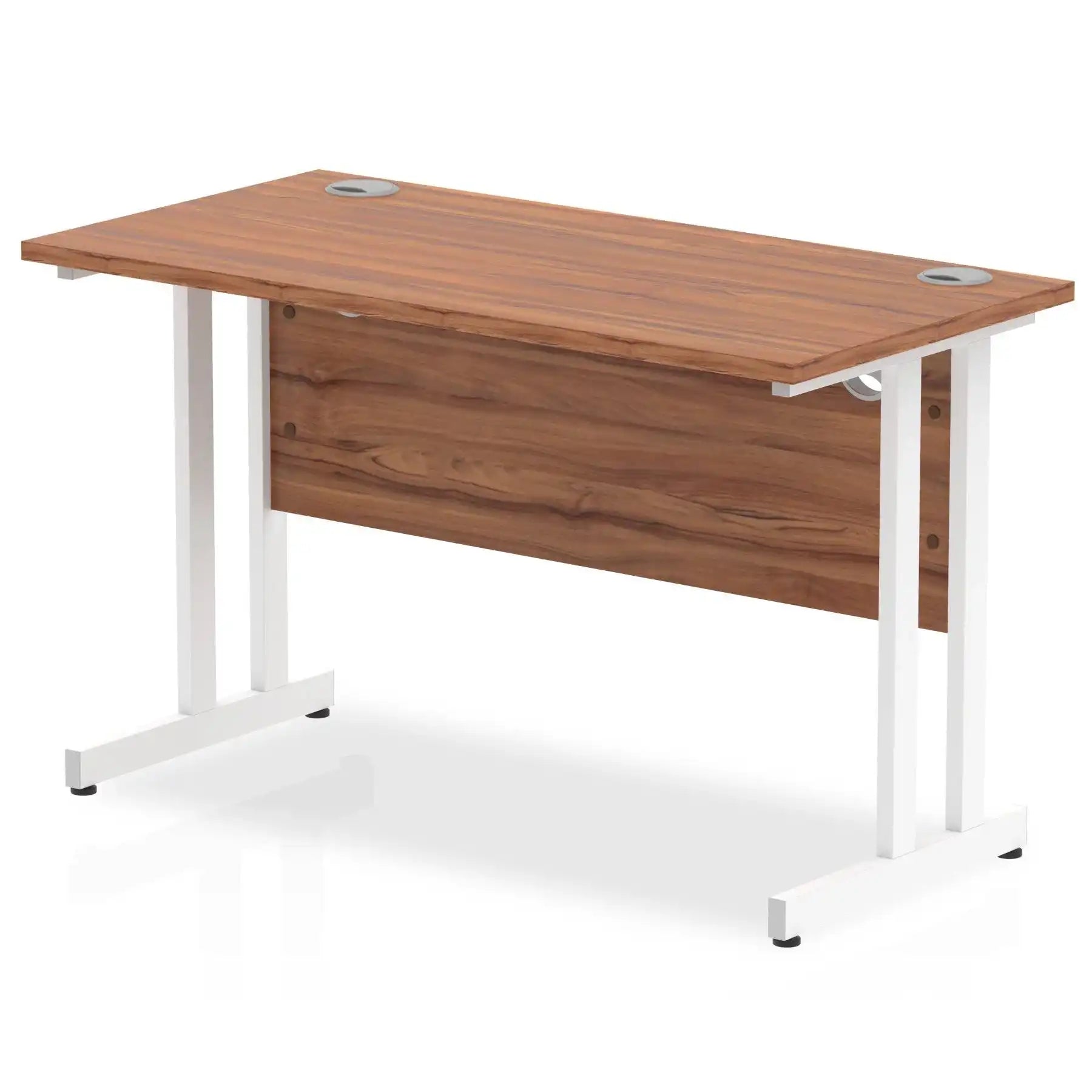 Impulse 600mm deep Straight Desk with Walnut Top and White Cantilever Leg - Price Crash Furniture