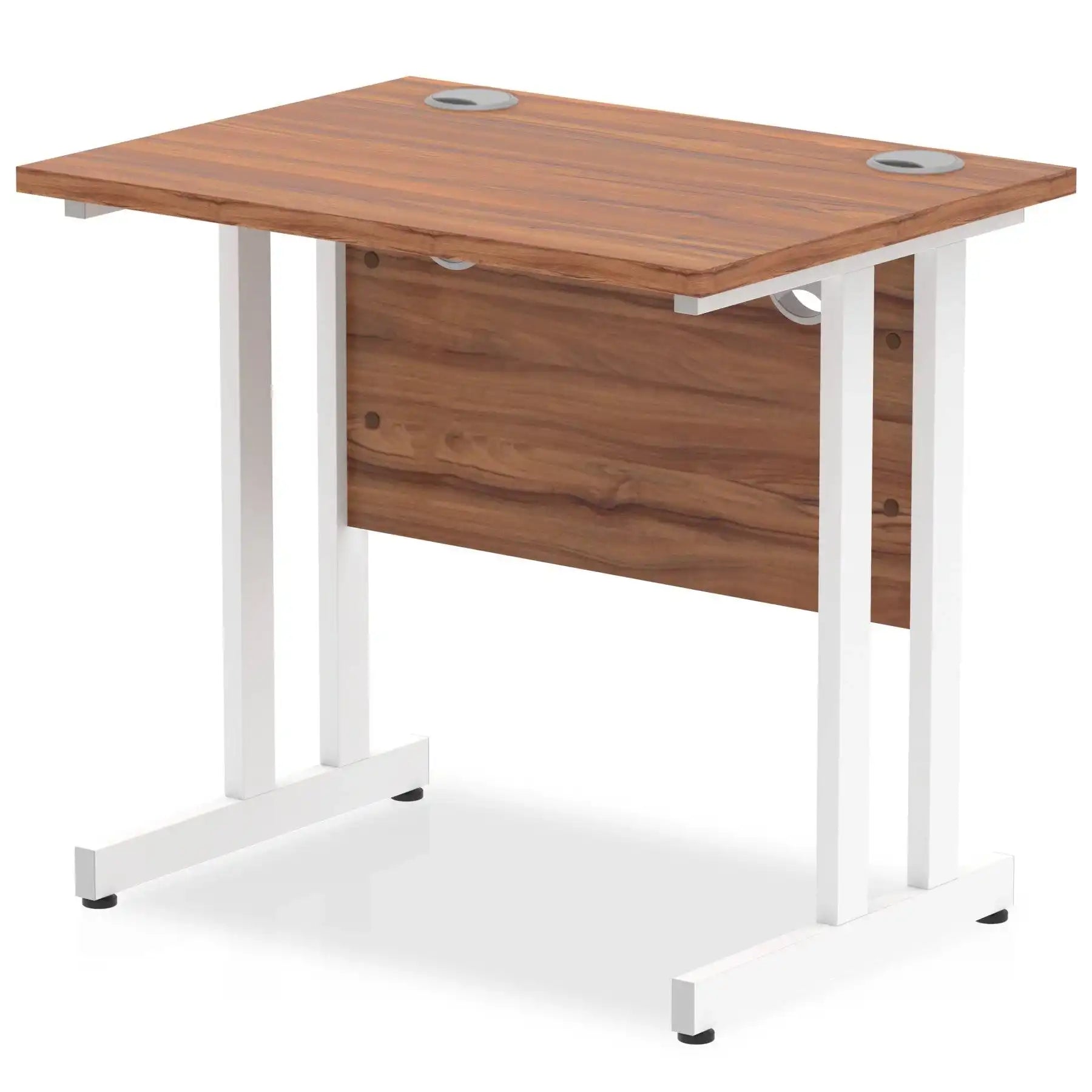 Impulse 600mm deep Straight Desk with Walnut Top and White Cantilever Leg - Price Crash Furniture