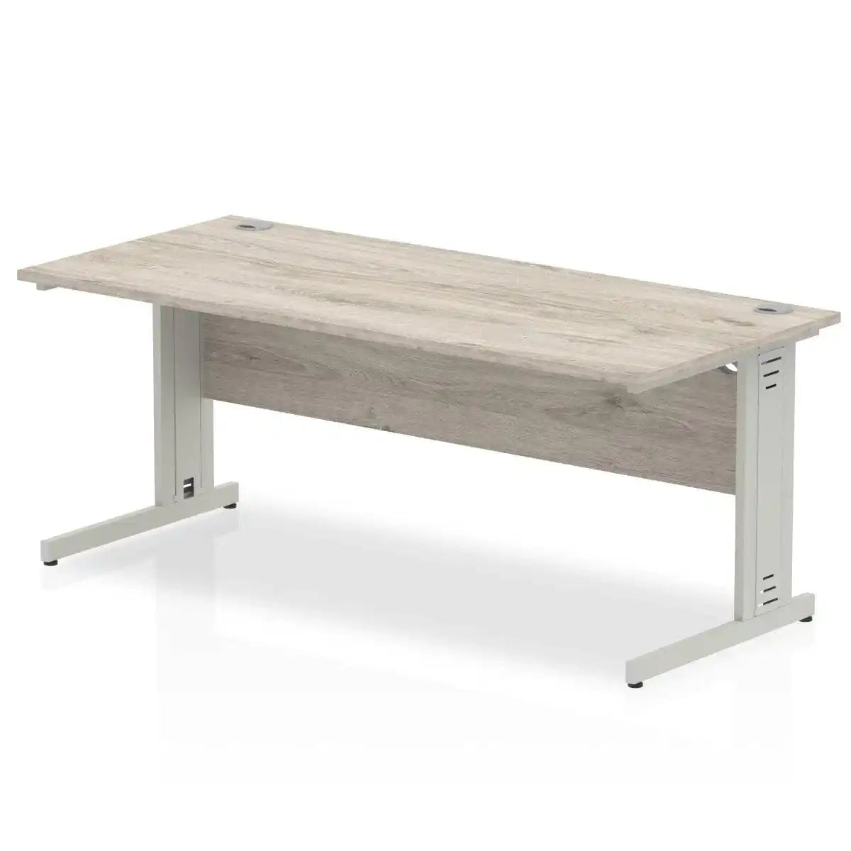 Impulse 800mm deep Straight Desk Oak Top Silver Cable Managed Leg