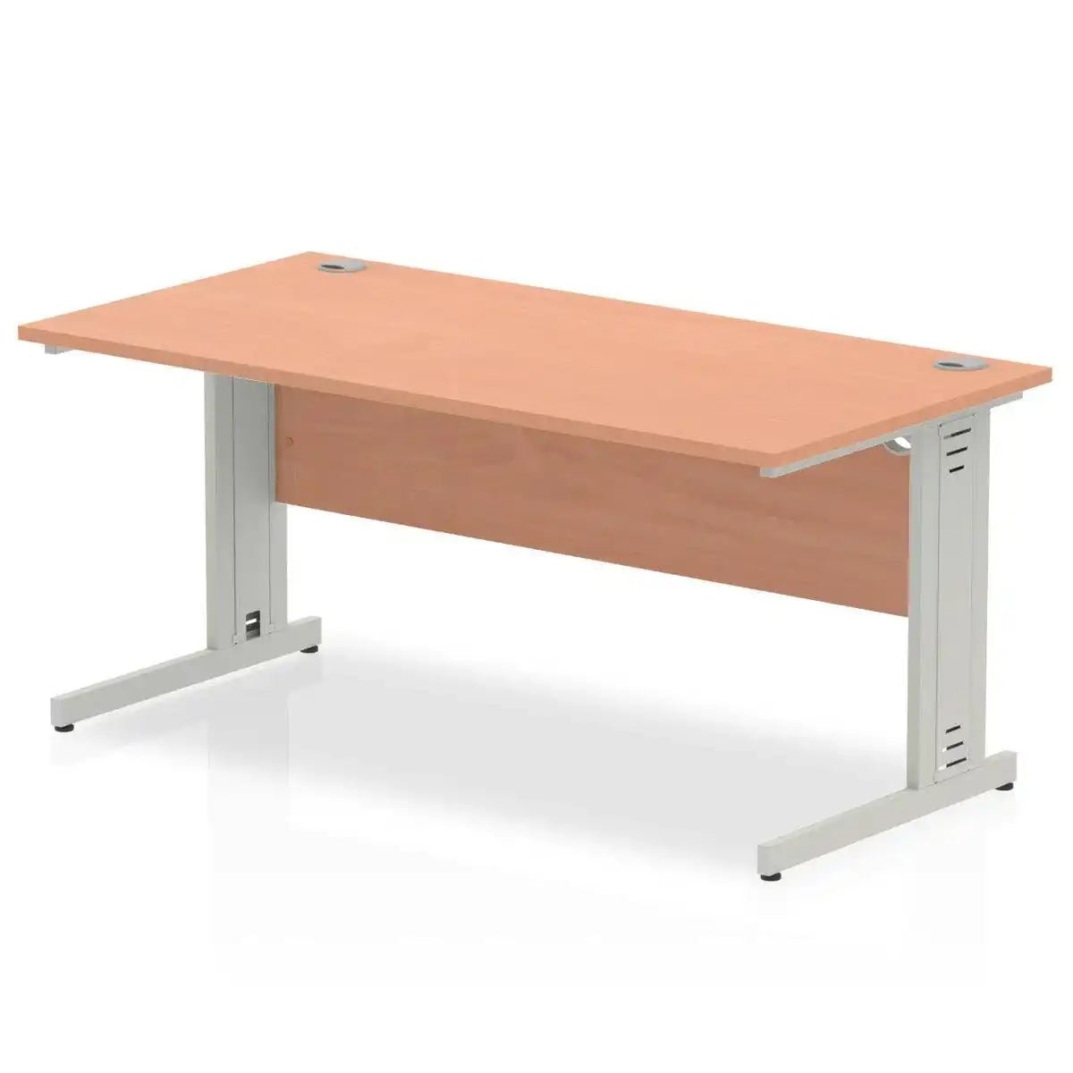 Impulse Straight Desk Beech Top Silver Cable Managed Leg - Price Crash Furniture