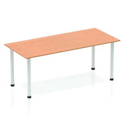Impulse Straight Table with Oak Top and Silver Post Leg - Price Crash Furniture