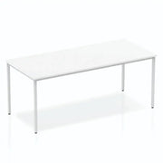 Impulse Straight Table with White Top and Silver Box Frame Leg - Price Crash Furniture