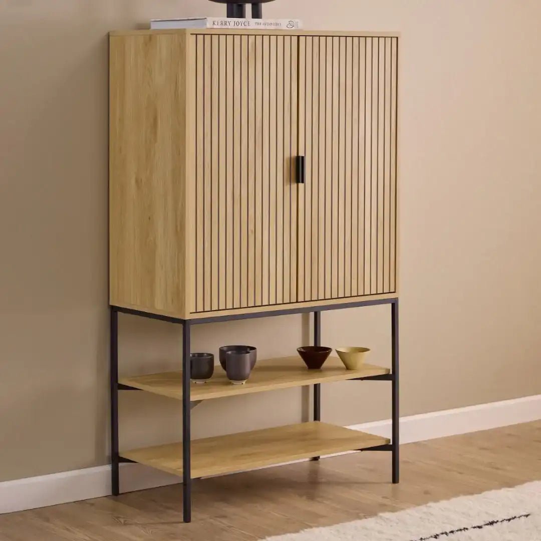 Jaipur Cabinet 2 Doors 3 Shelves With Oak Lamella Front - Price Crash Furniture