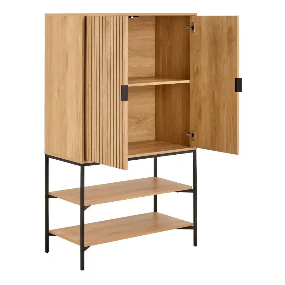 Jaipur Cabinet 2 Doors 3 Shelves With Oak Lamella Front - Price Crash Furniture