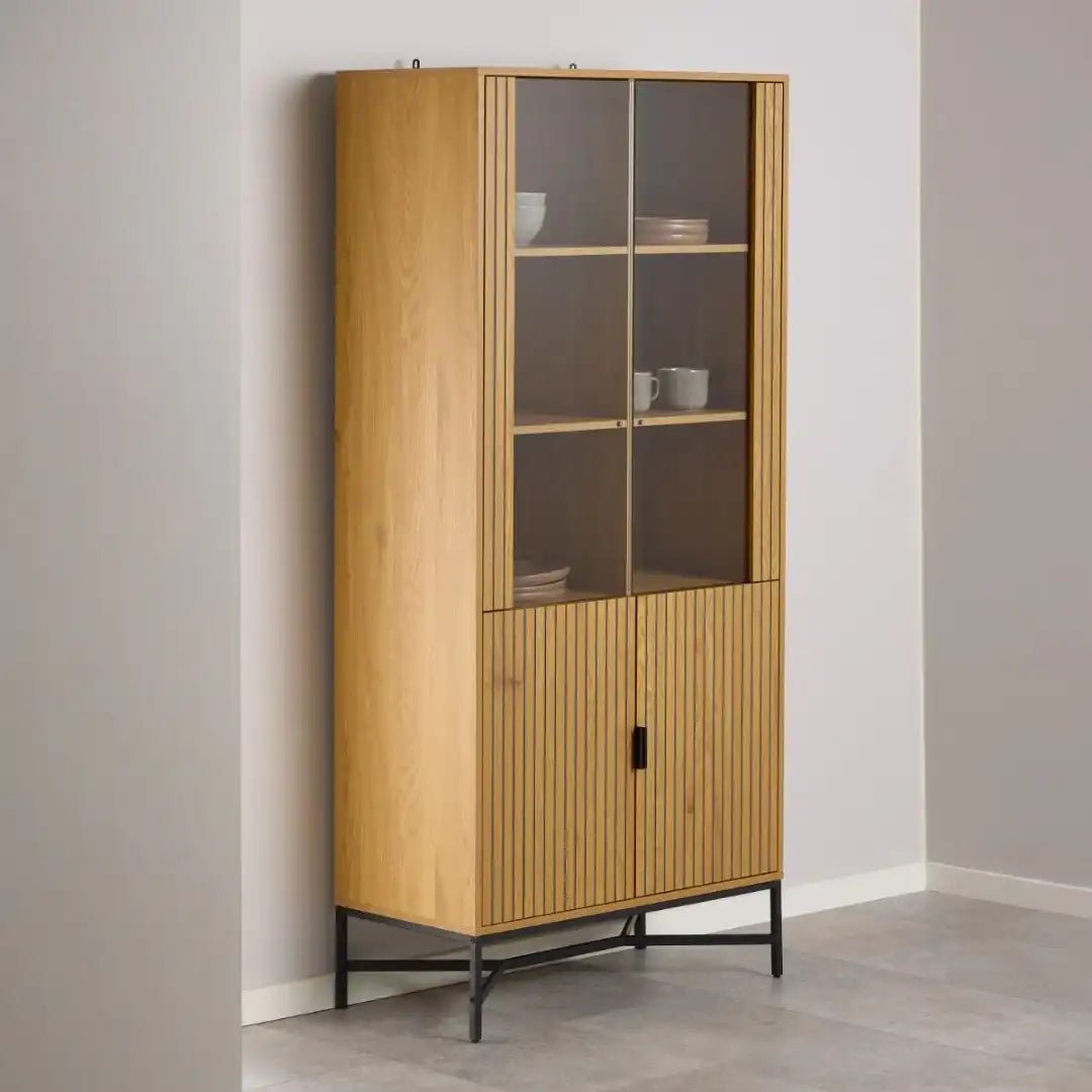Jaipur Display Cabinet With 4 doors and 6 Shelves in Wild Oak - Price Crash Furniture