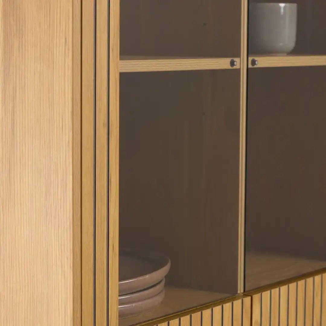 Jaipur Display Cabinet With 4 doors and 6 Shelves in Wild Oak - Price Crash Furniture