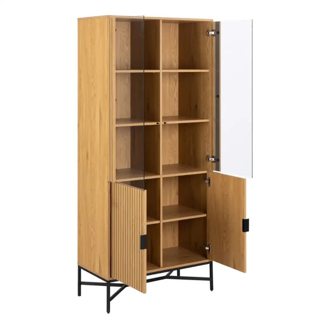 Jaipur Display Cabinet With 4 doors and 6 Shelves in Wild Oak - Price Crash Furniture