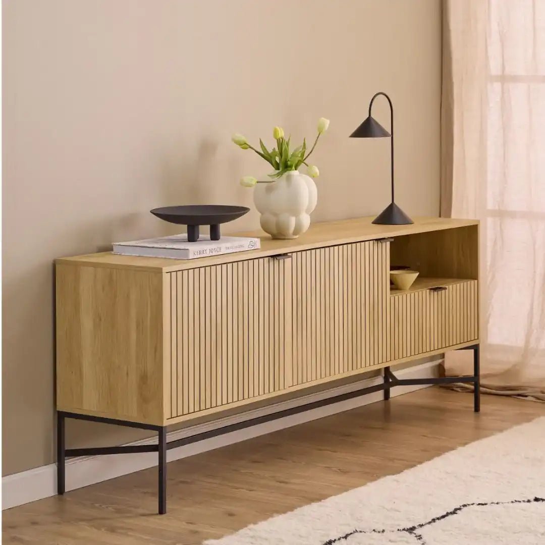 Jaipur Sideboard With 2 Doors and 2 Shelves in Oak - Price Crash Furniture